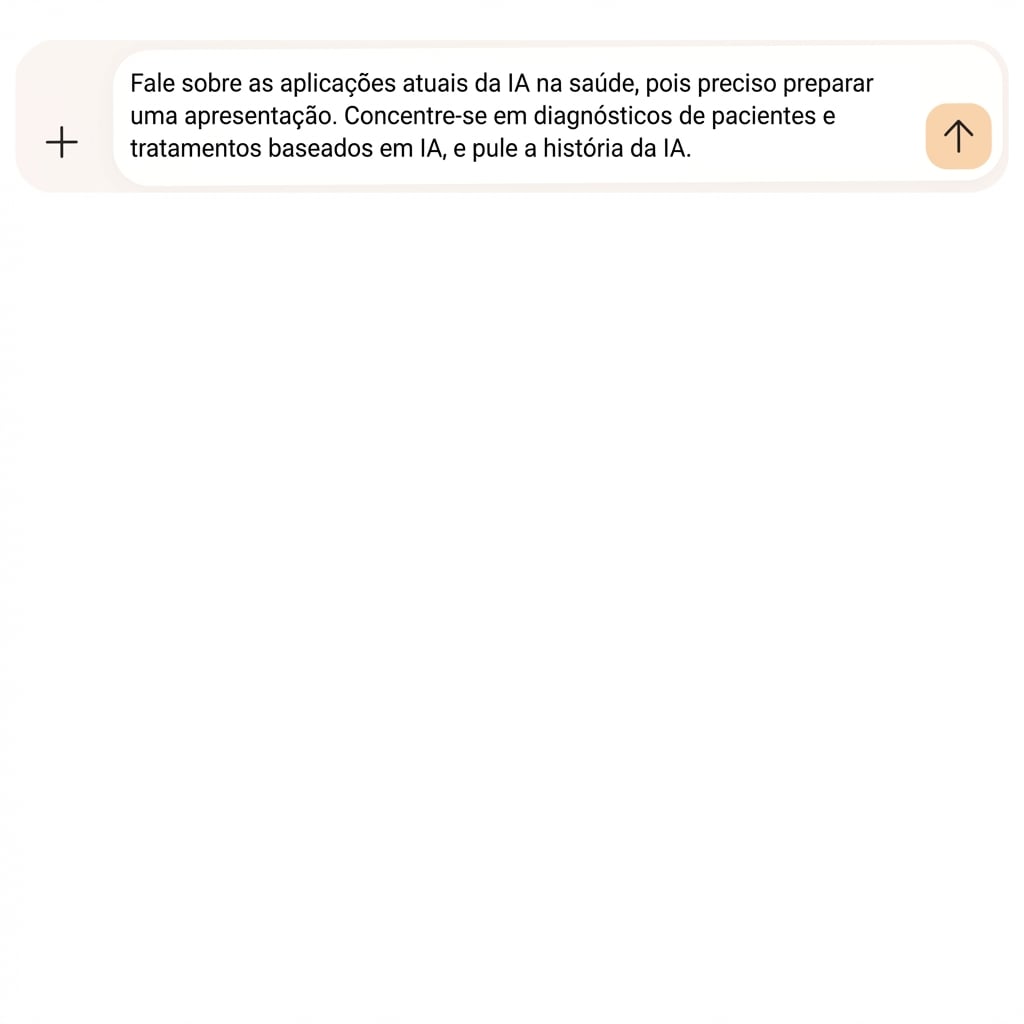O texto diz para focar no diagnóstico do paciente e nos tratamentos baseados em IA, e deixar de lado a história da IA