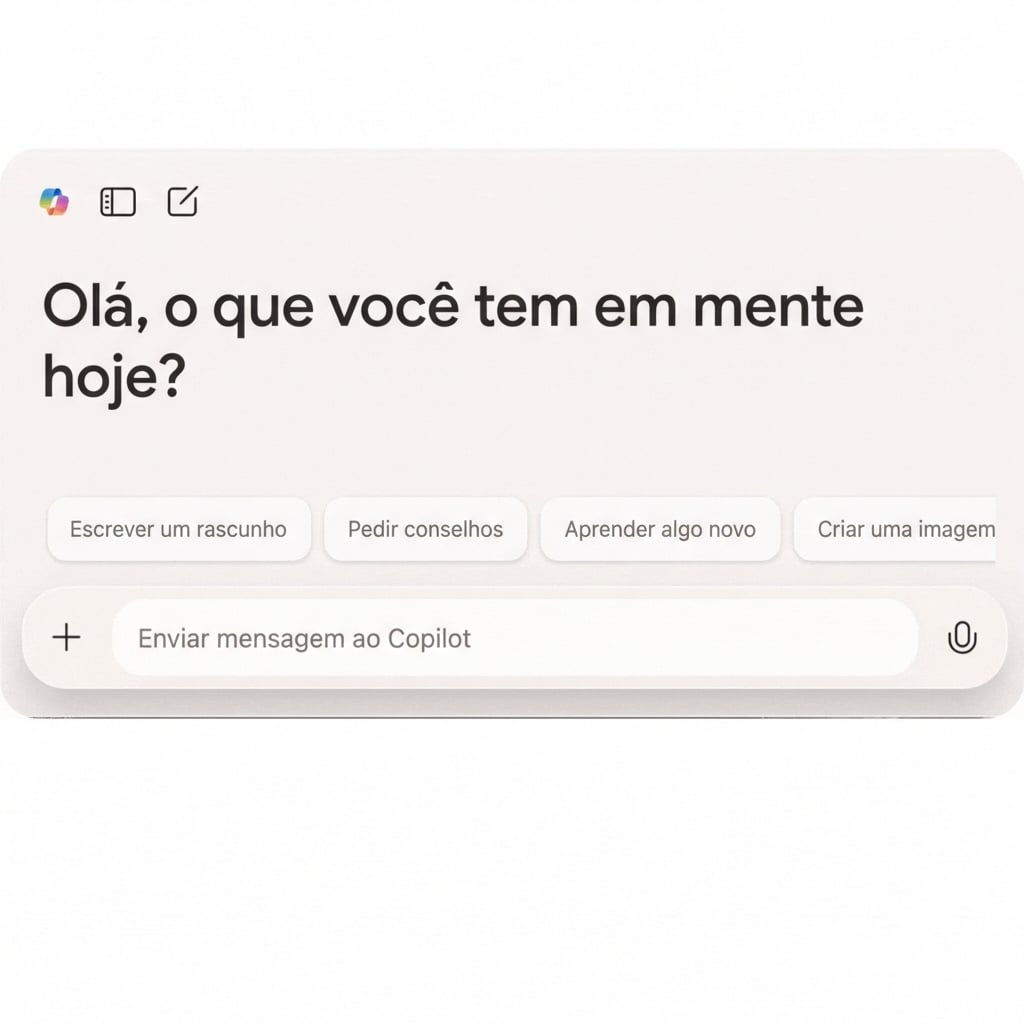 Um GIF da interface web do Copilot com o texto “O que é o Copilot da Microsoft?” com uma saída.
