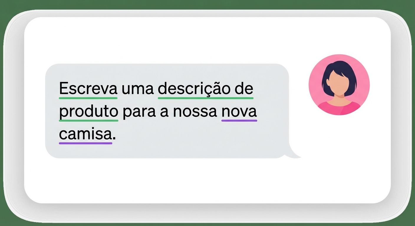 Escreva uma descrição de produto para a nossa nova camisa com as palavras descrição de produto, nova, Escreva e camisa em destaque