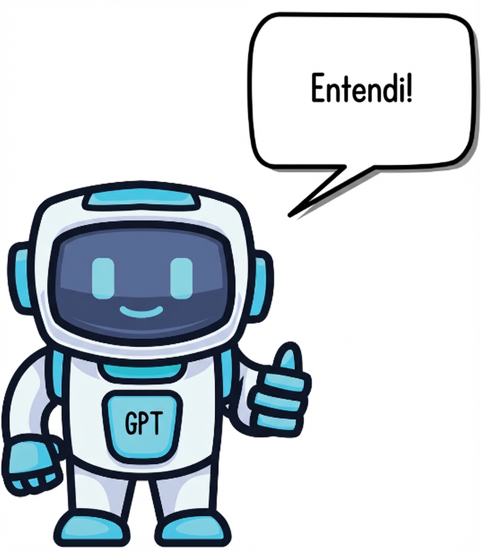 Um robô com o polegar para cima dizendo “Entendi”