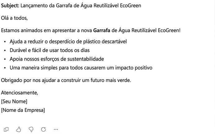 O mesmo e-mail, agora mais curto e com tópicos