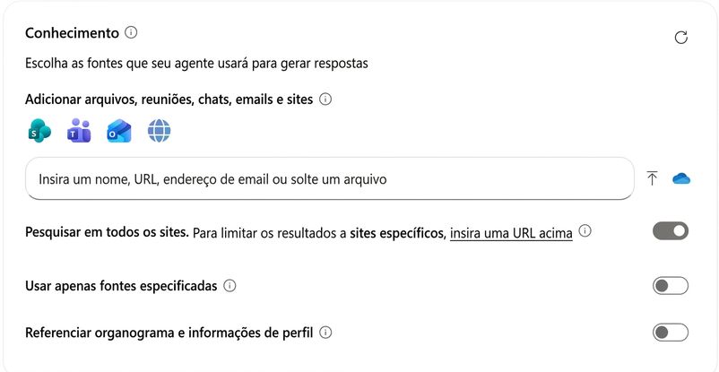 O painel Knowledge com uma única fonte adicionada no Agent Builder