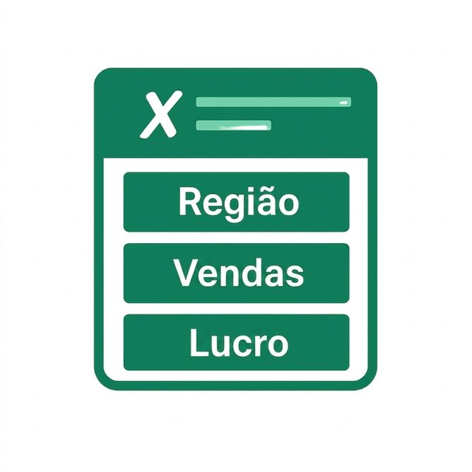 Ilustração de uma planilha verde do Excel com colunas rotuladas Region, Sales e Profit, simbolizando organização clara dos dados