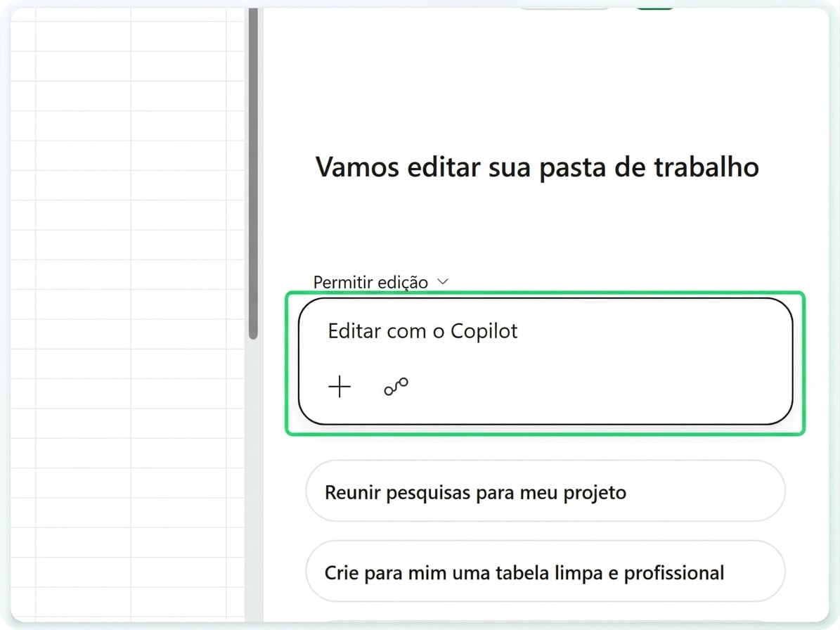 O painel do Copilot, com a caixa de prompt destacada