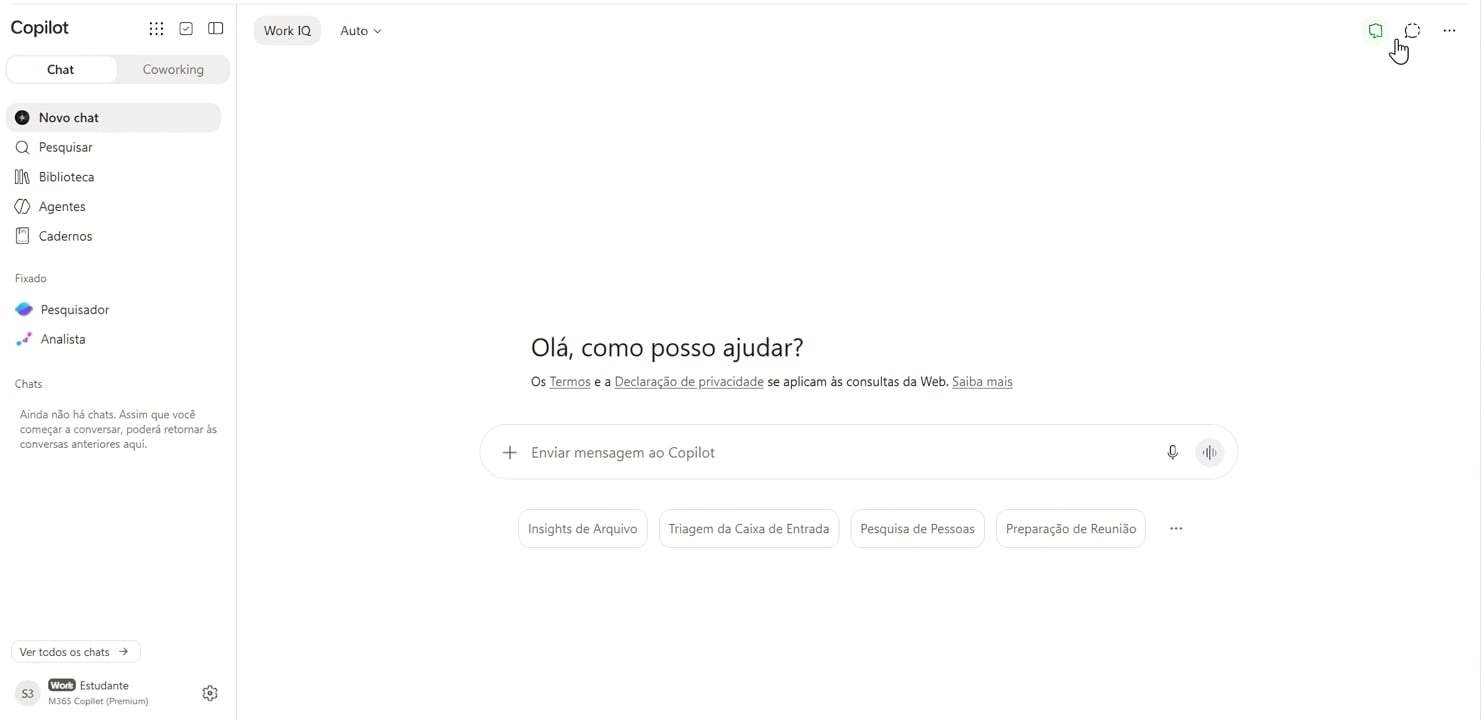 O app de chat do Microsoft Copilot, conectado com conta de trabalho