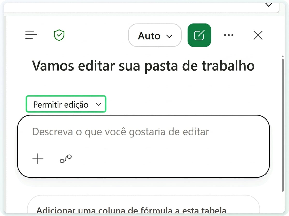 A planilha Tickets com o Copilot aberto no modo Permitir edição