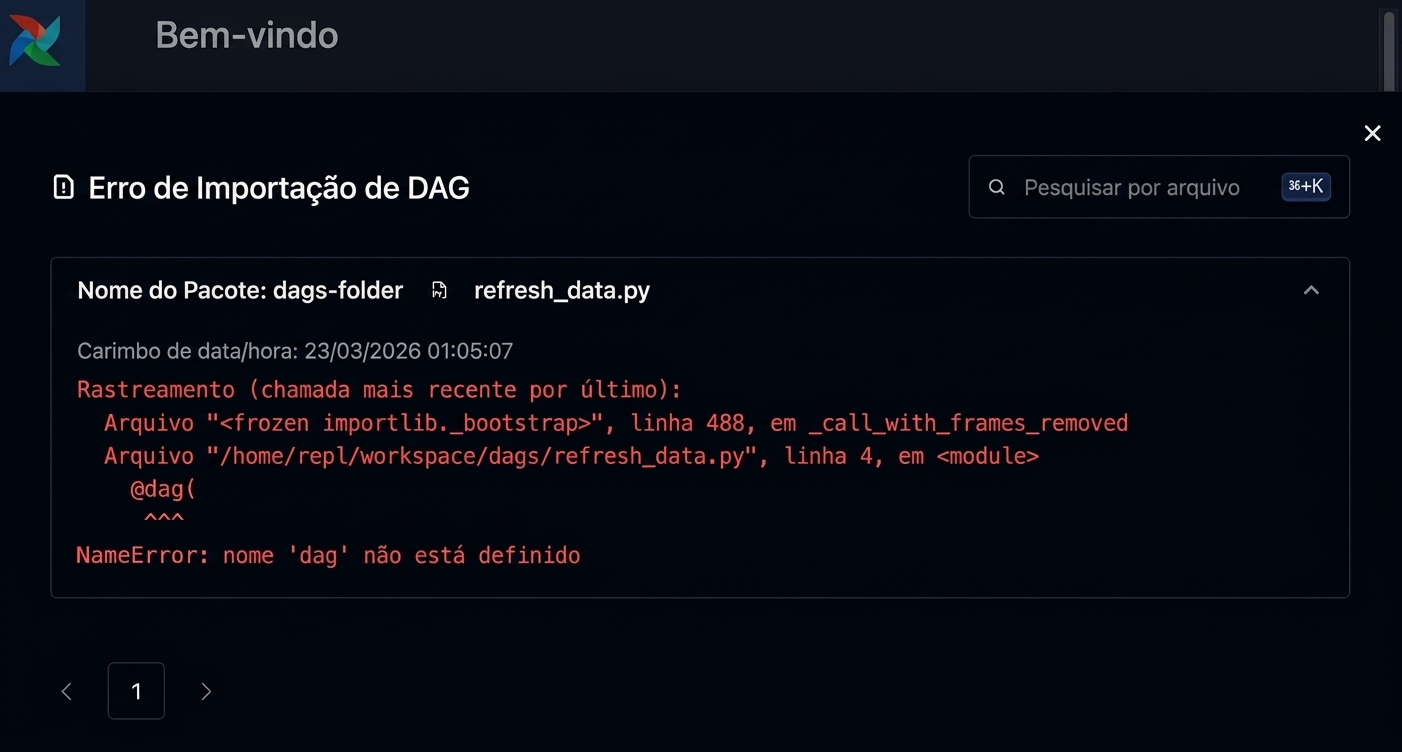 Detalhe de erro de importação mostrando a traceback do DAG