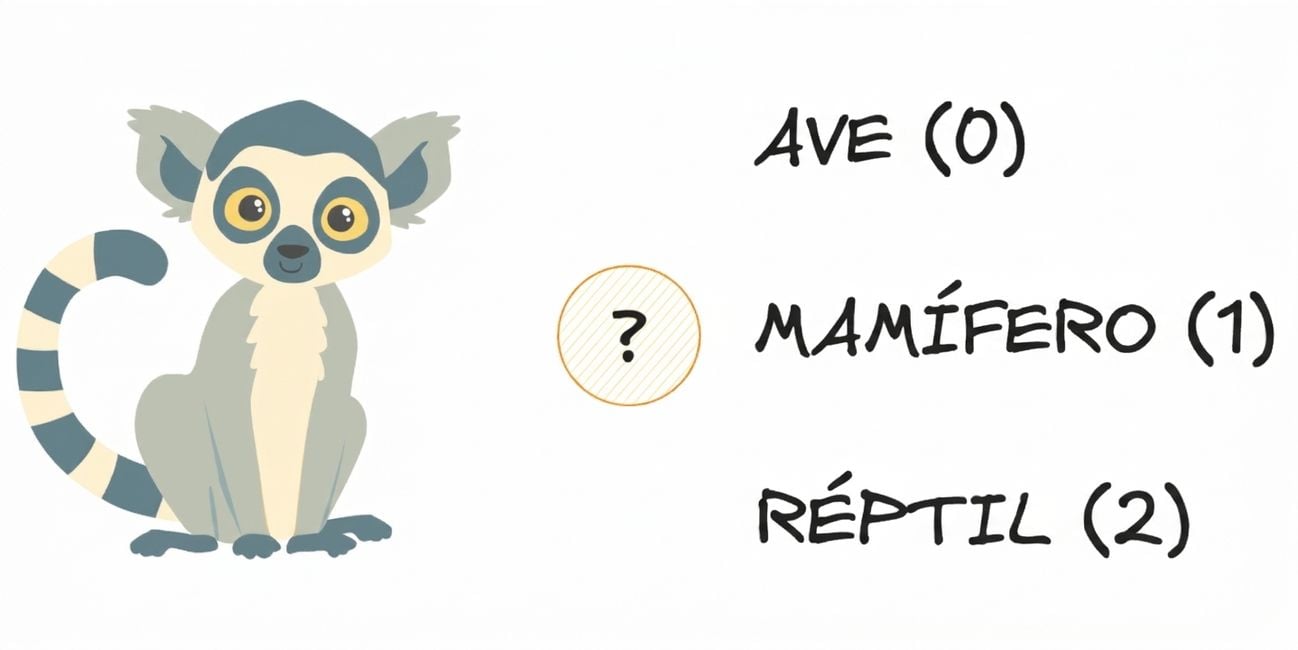 Um lêmure com três opções: ave, mamífero ou réptil
