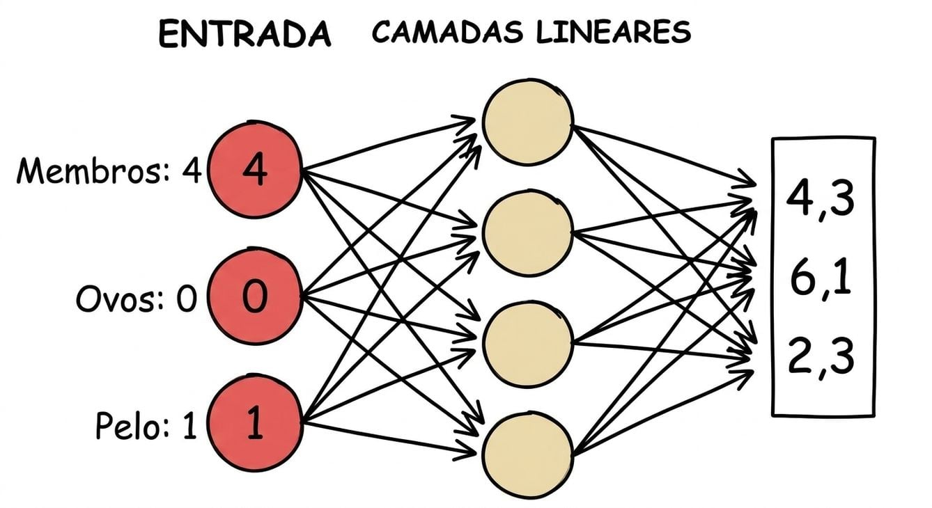 Diagrama de parte de uma rede neural com entradas