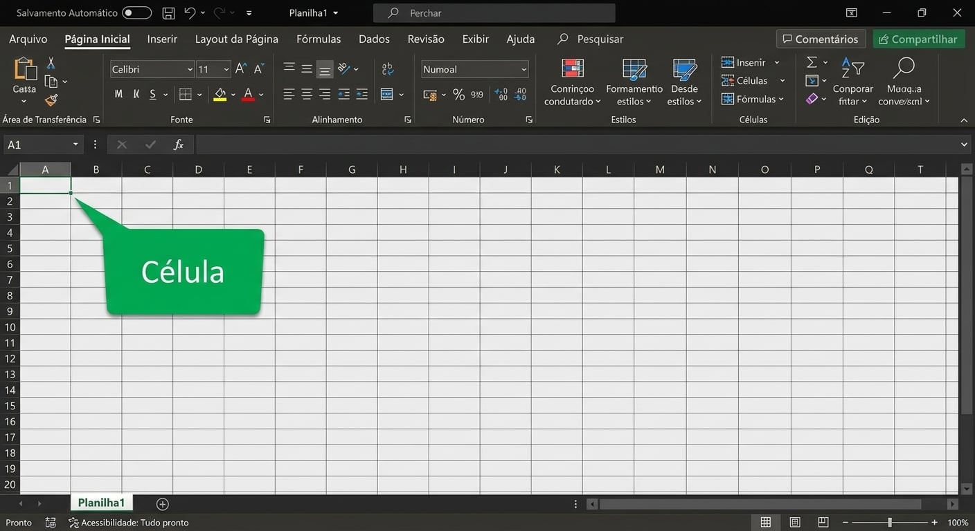 Arquivo do Excel destacando uma célula