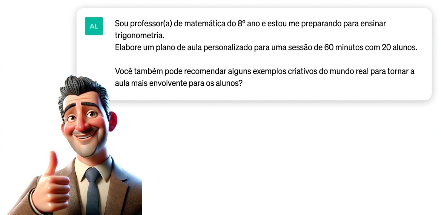 Desenho de um professor segurando o polegar para cima para indicar satisfação