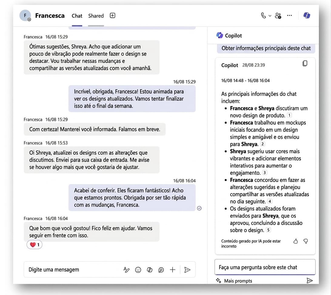 Copilot para pegar informações importantes do chat.
