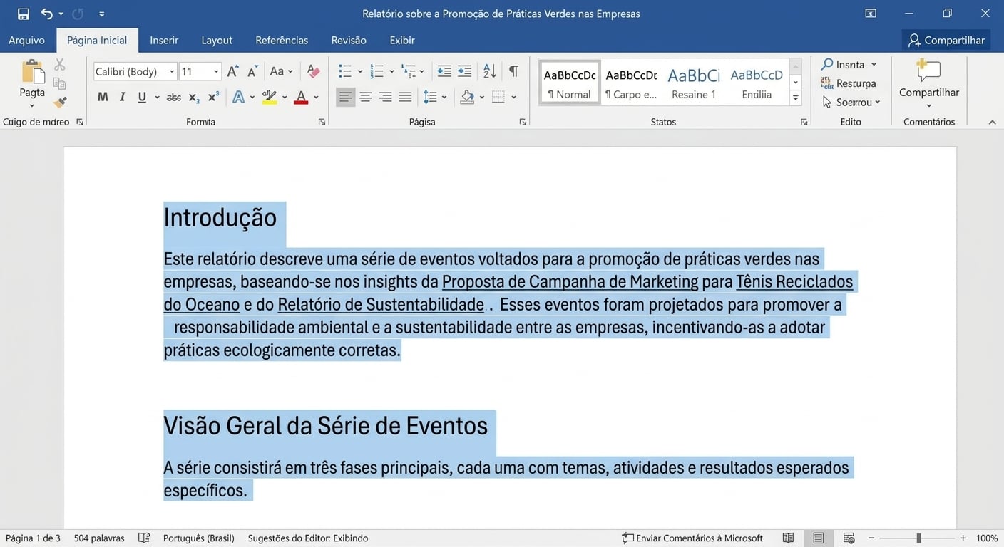 O relatório foi feito pelo Copilot usando dois documentos que já existiam.