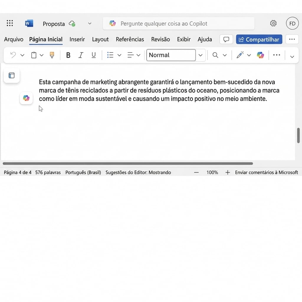 O parágrafo que precisa ser alterado no documento, com diferentes opções sugeridas pelo Copilot