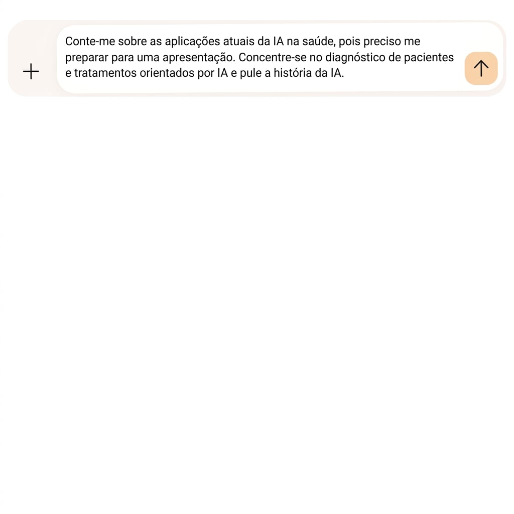 O texto diz para focar no diagnóstico do paciente e nos tratamentos baseados em IA, e deixar de lado a história da IA