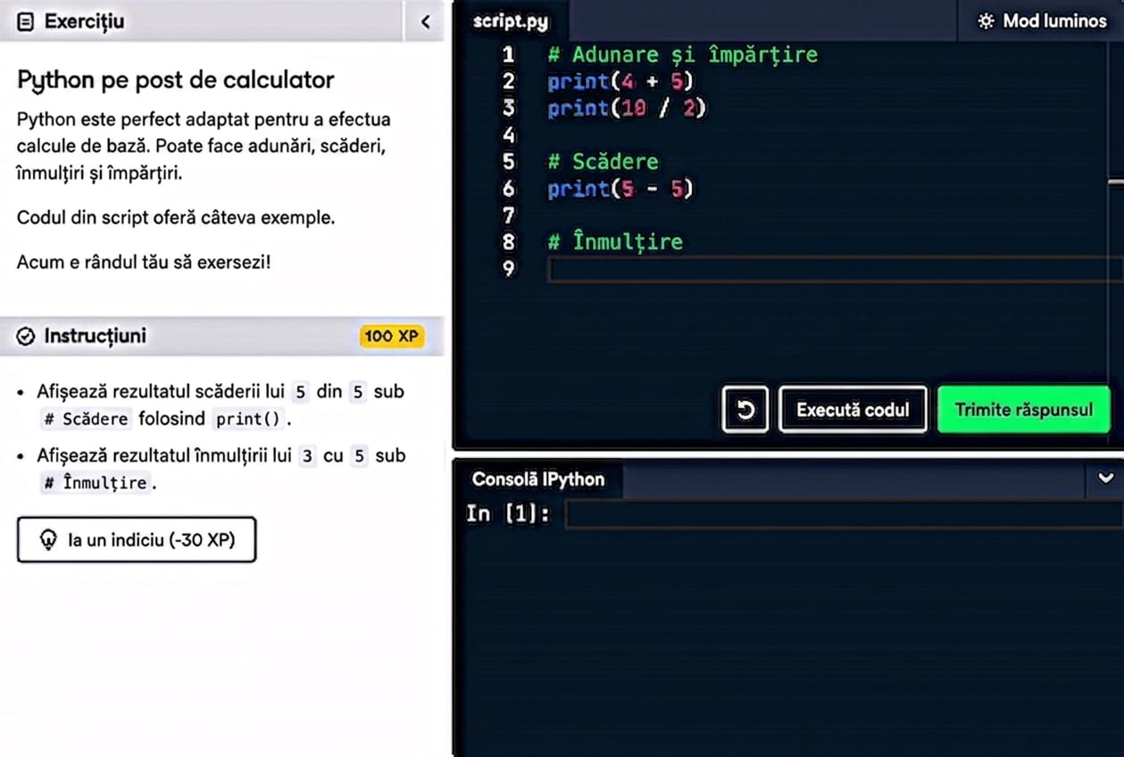 Interfața DataCamp