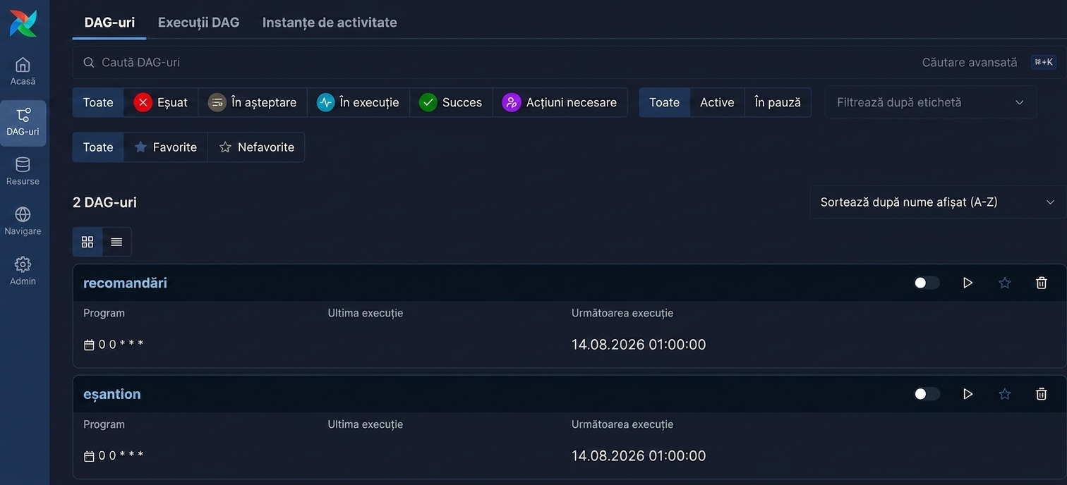 Captură de ecran a interfeței Airflow