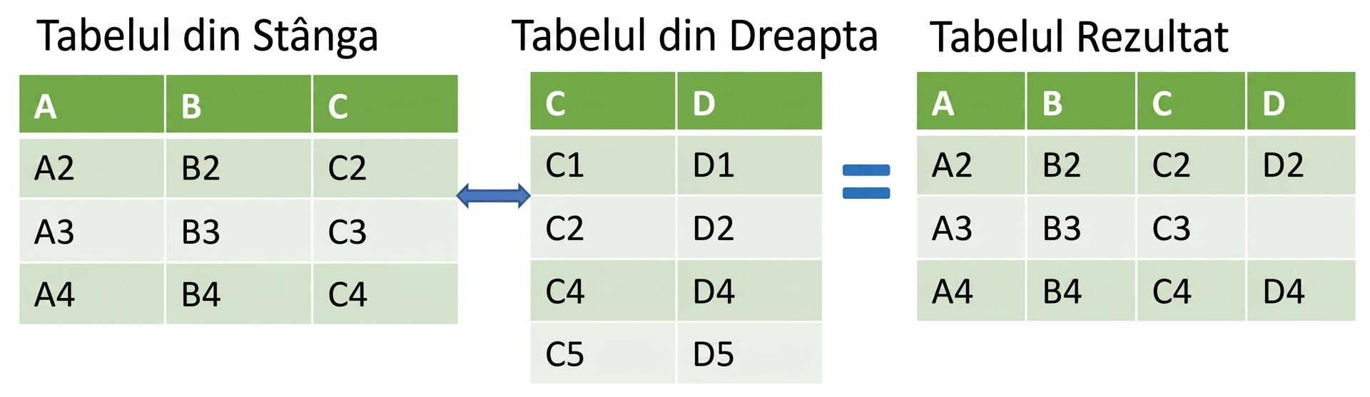 Imagine cu două tabele îmbinate prin left join