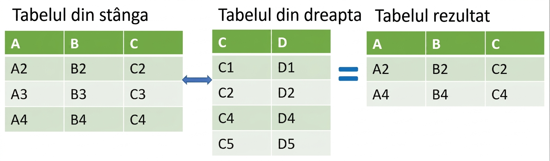 Diagramă tabel semi join: rezultate din intersecție