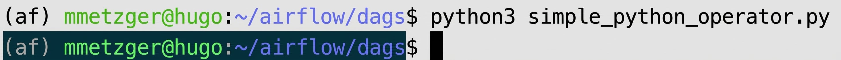 Terminal revenind la prompt după rularea unui fișier Dag cu python3 fără erori