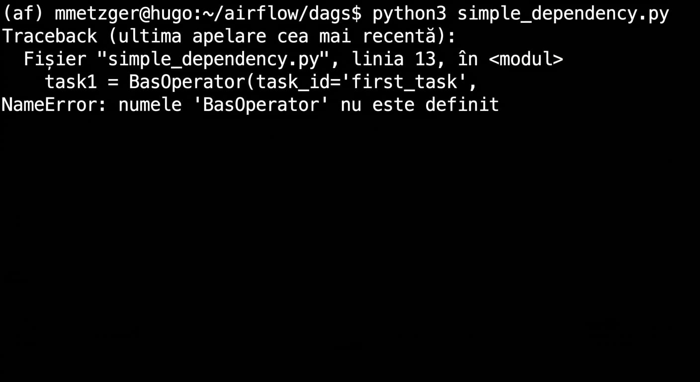 Terminal cu o eroare de sintaxă Python la rularea unui fișier Dag cu python3