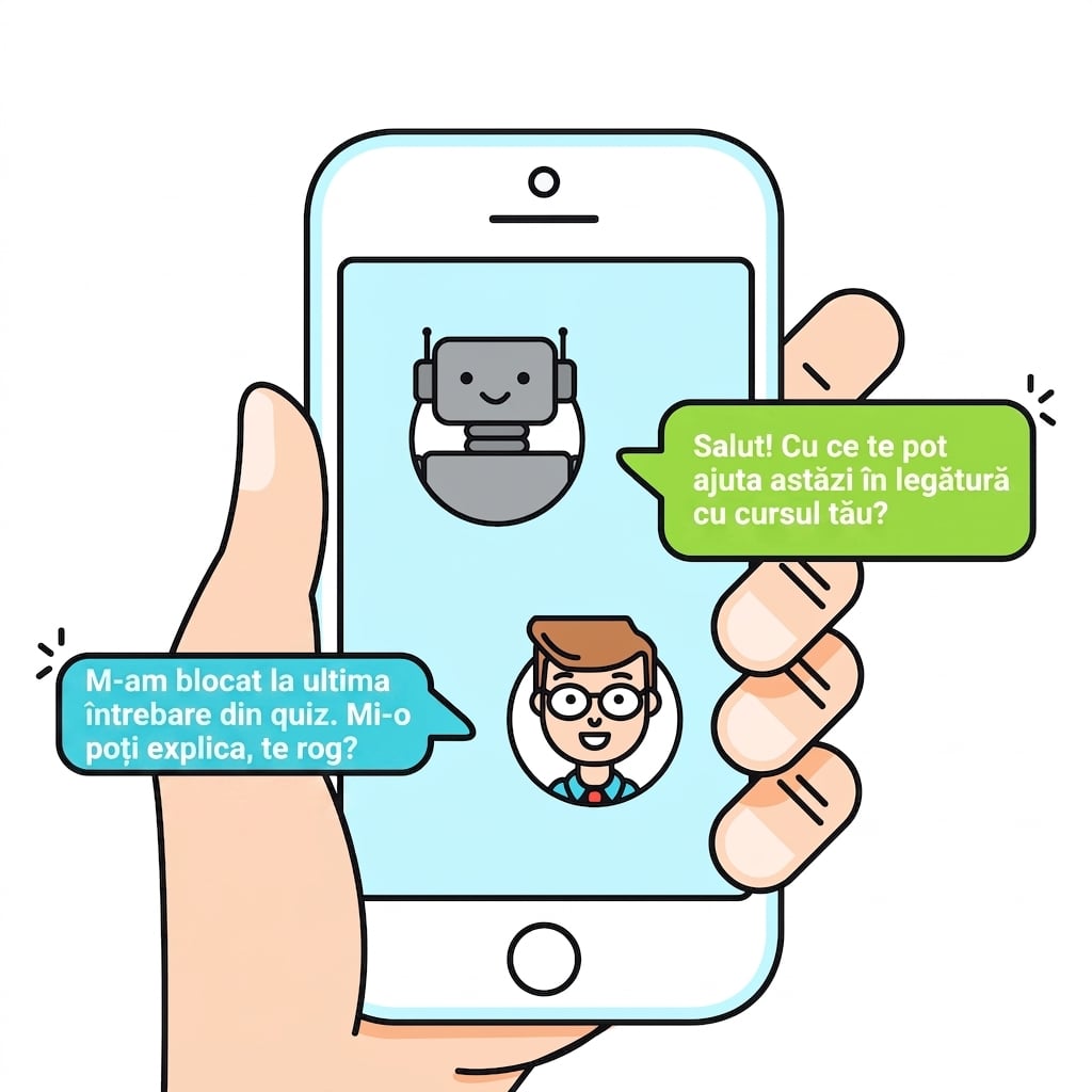 Persoană care discută cu un chatbot pe smartphone