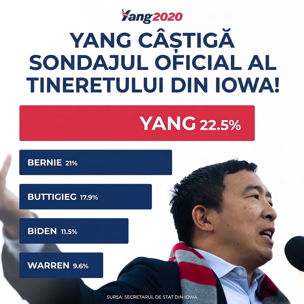 Afiș de campanie electorală al lui Andrew Yang, conținând o diagramă cu bare ale căror lungimi nu sunt proporționale cu valorile afișate.