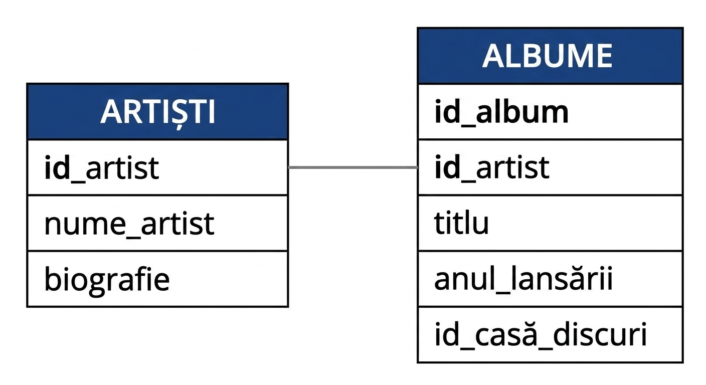 tabelul artists este conectat la tabelul albums prin cheia unică artist_id