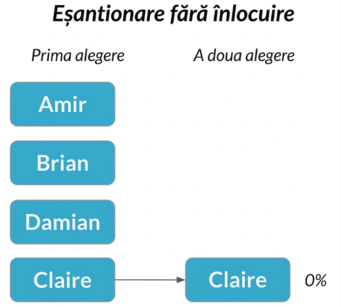 Claire din prima coloană indică spre Claire din a doua coloană cu probabilitate 0%