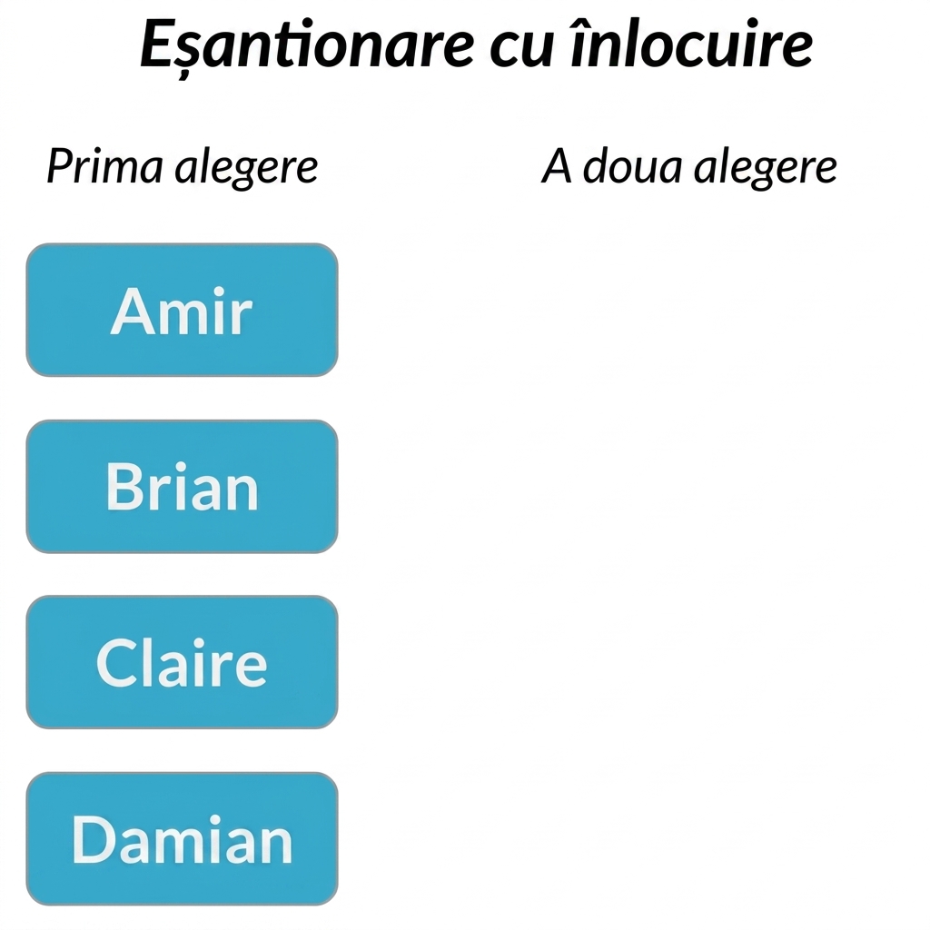Două coloane: prima conține Amir, Brian, Claire, Damian. A doua coloană este goală