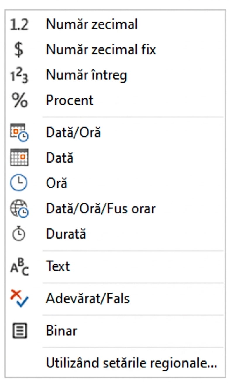 Tipuri de date în Power BI