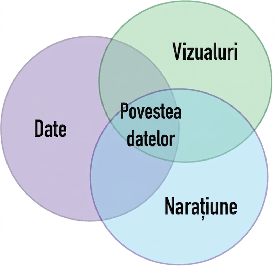 diagramă Venn cu cuvintele date, narațiune și elemente vizuale