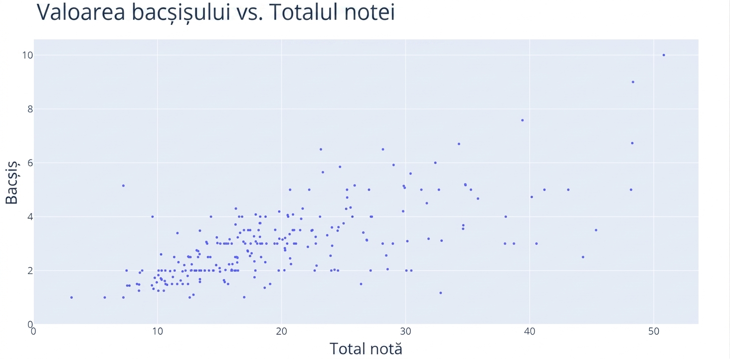 Un grafic de dispersie cu „Total Bill" pe axa x și „Tip" pe axa y.