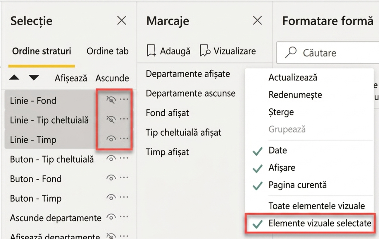 Selectarea elementelor vizuale controlate de un marcaj