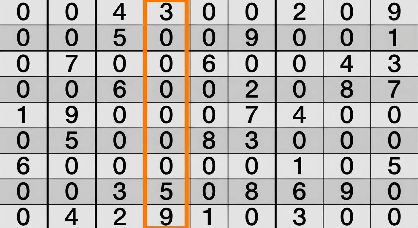 Un joc de sudoku cu a patra coloană selectată
