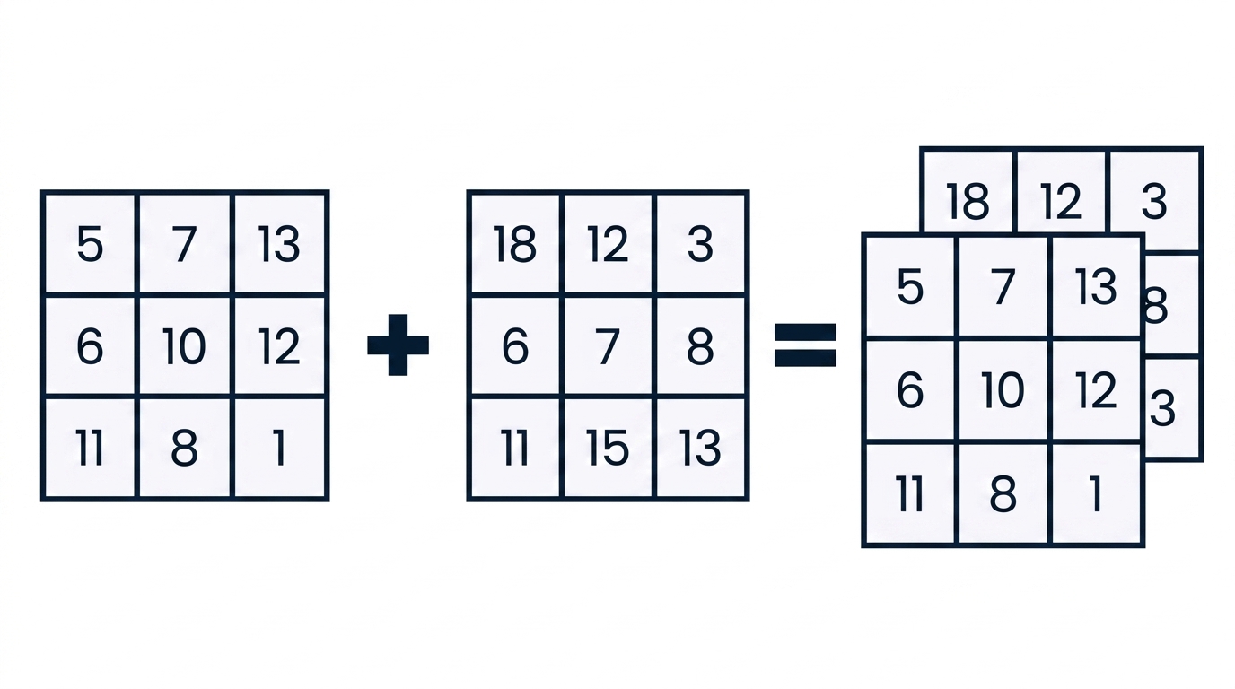 Stacking a două array-uri 2D creează un array 3D