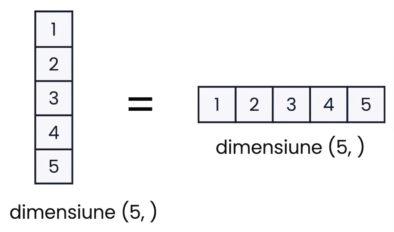 Grafic care arată că array-urile 1D nu pot fi verticale sau orizontale în NumPy