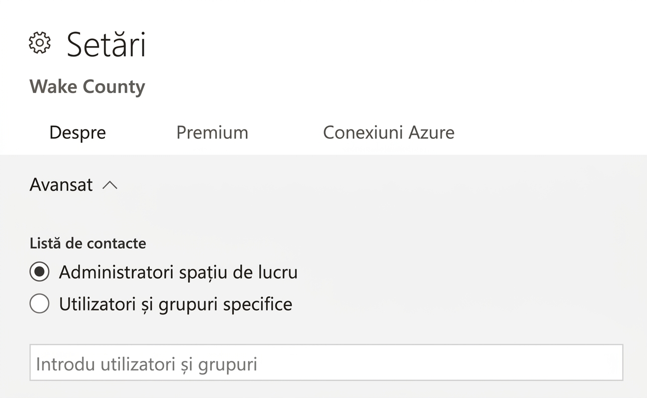 Un set de contacte pentru un spațiu de lucru Power BI