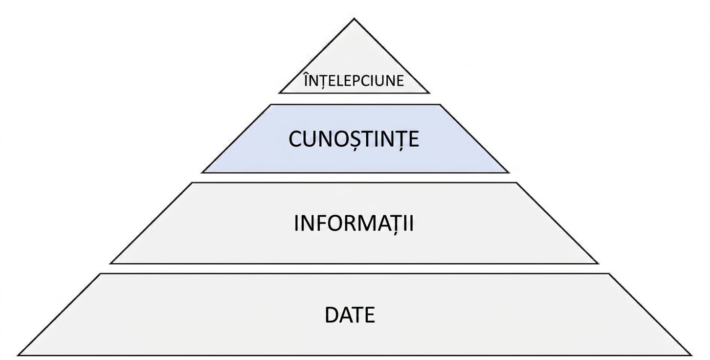 diagrama piramidei DIKW cu etapa cunoașterii evidențiată