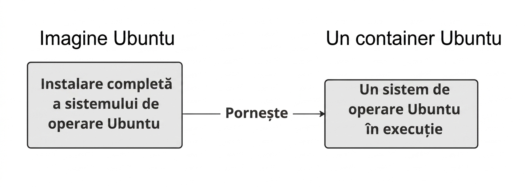 Imaginea numită Ubuntu cu o instalare completă a Ubuntu OS poate fi pornită pentru a crea un sistem Ubuntu OS activ, cu care putem interacționa printr-un shell.