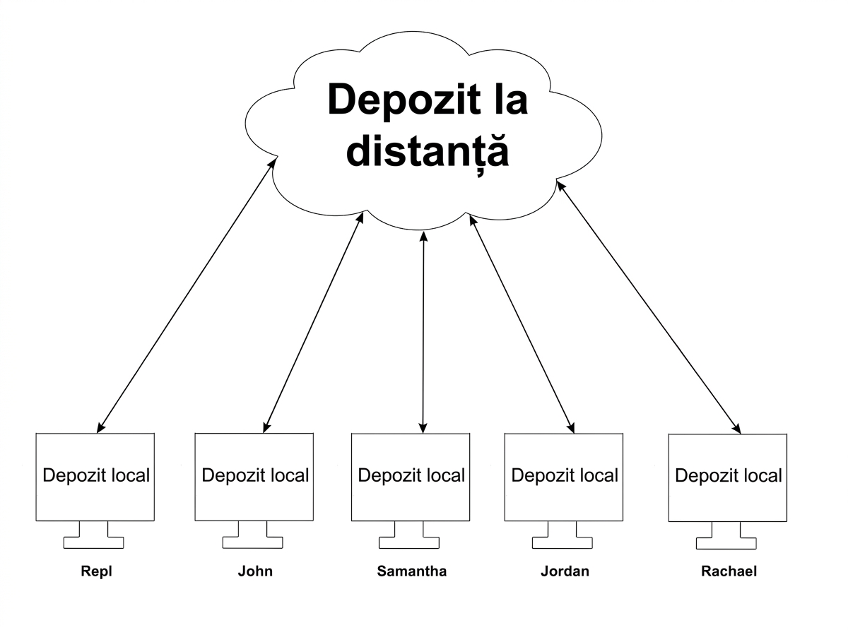 date sincronizate între cinci ramuri locale și ramura remote