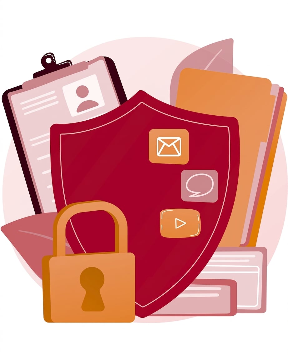 Un scut care protejează documente, ilustrând conceptul de securitate cibernetică