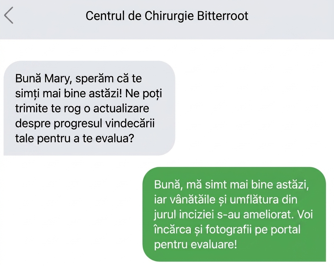 Un grafic arată o conversație prin mesaje text care transmite doar informații esențiale în mod clar