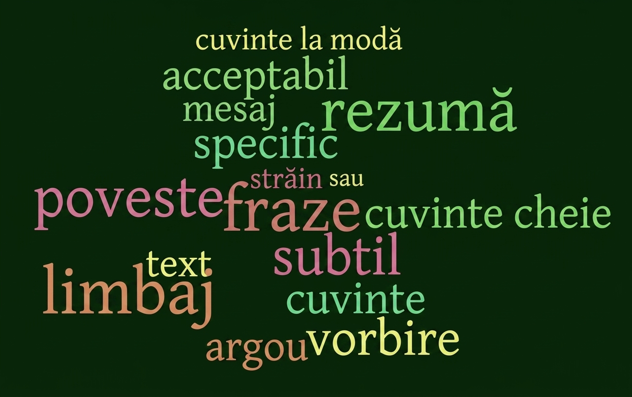 nor de cuvinte care arată cuvintele rostite de narator în diverse culori și diapozitive