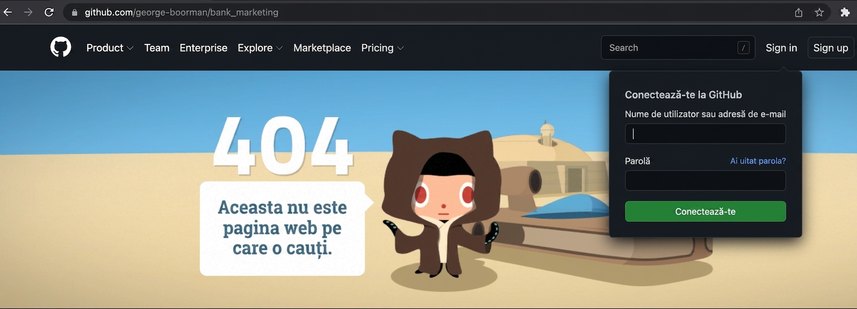 Eroare 404 - pagina web negăsită
