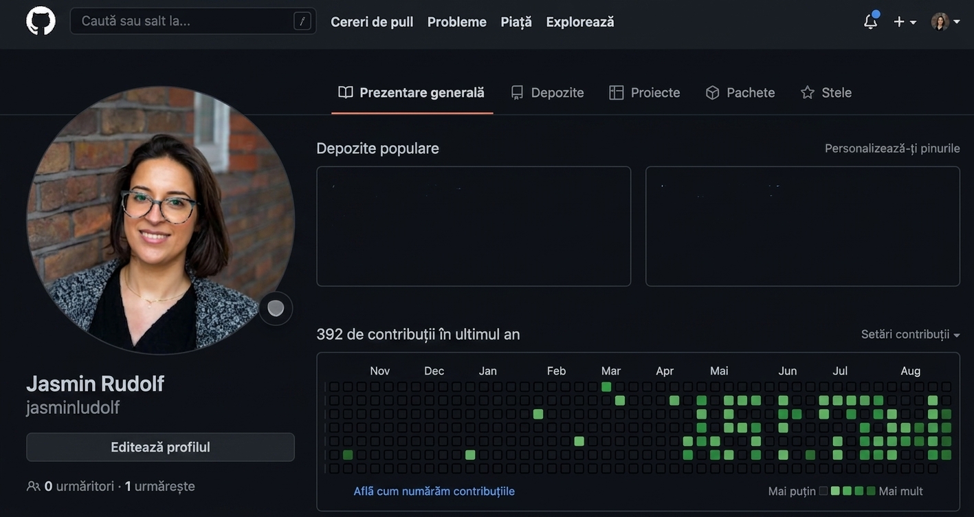 Vedere a profilului GitHub