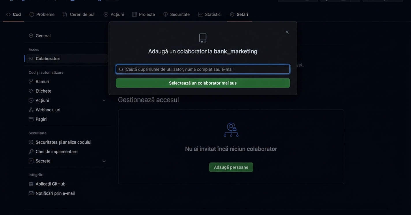Video care arată adăugarea lui Jasmin Ludolf ca Colaborator în repo-ul nostru privat