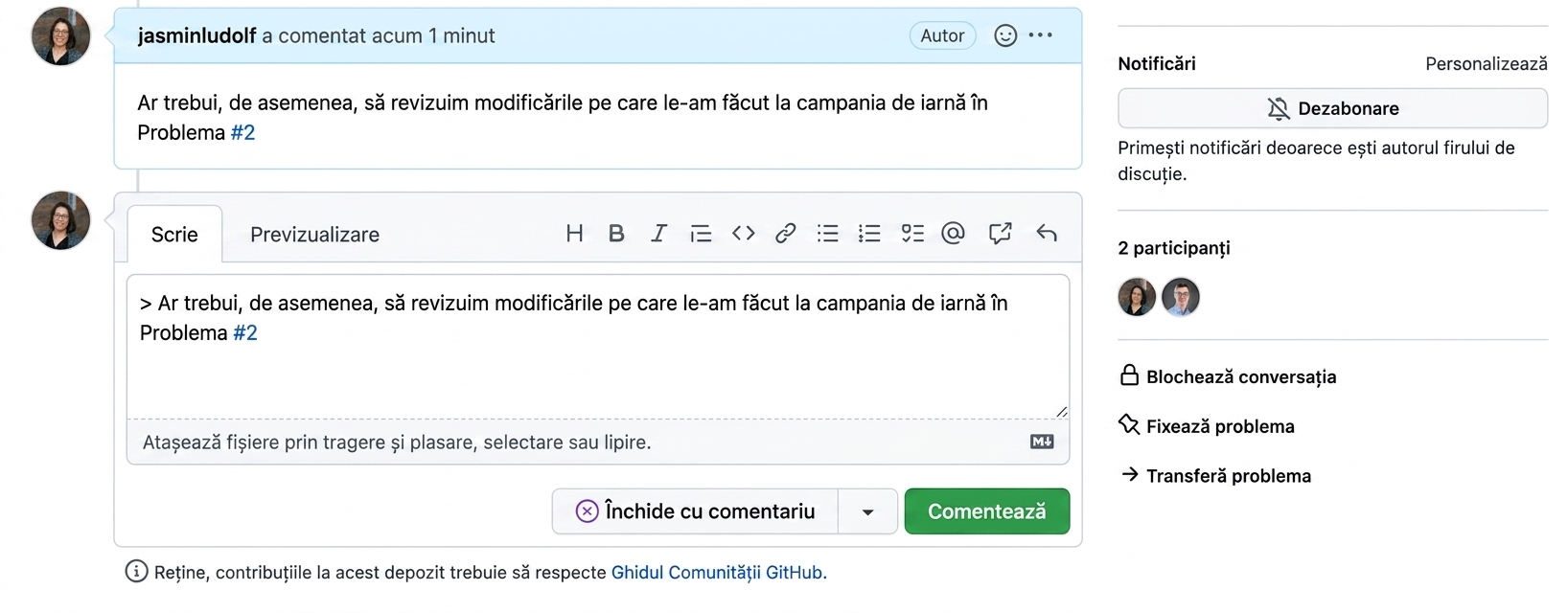 Vedere a unui comentariu citat