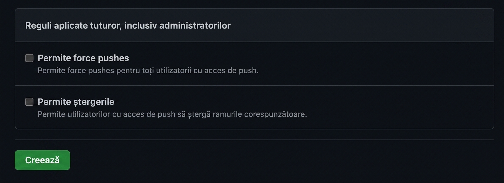 Clic pe Create pentru salvarea regulii