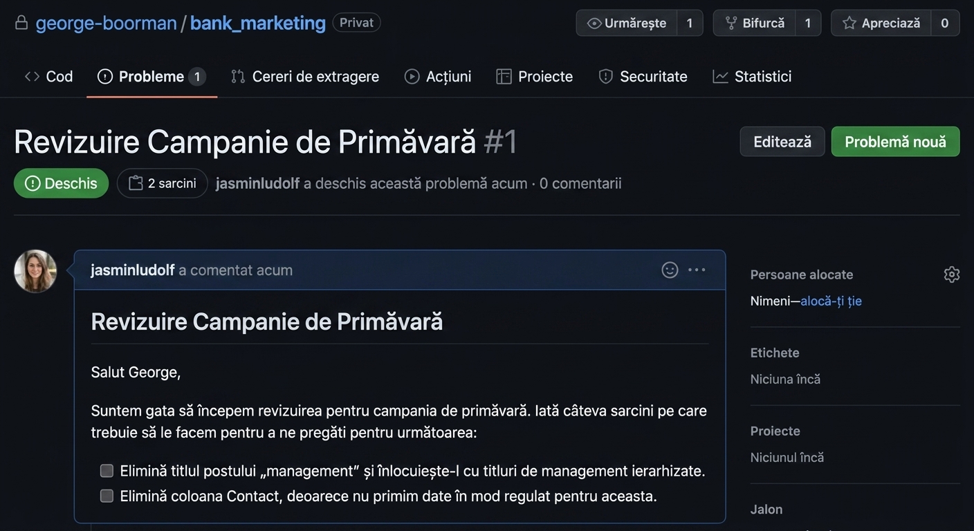 Vedere a unui issue trimis fără atribuiri